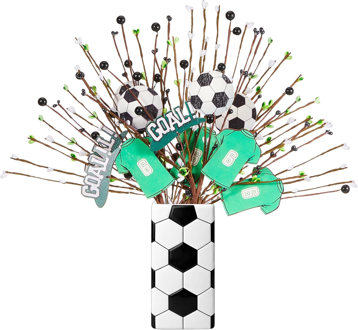 XunYee 12 Pcs Soccer Party Decorations Soccer Centerpieces Sticks for Table Sport Rugby Birthday Toppers for Game Day Baby Shower Decor Sport Artificial Flowers Birthday Party Supplies