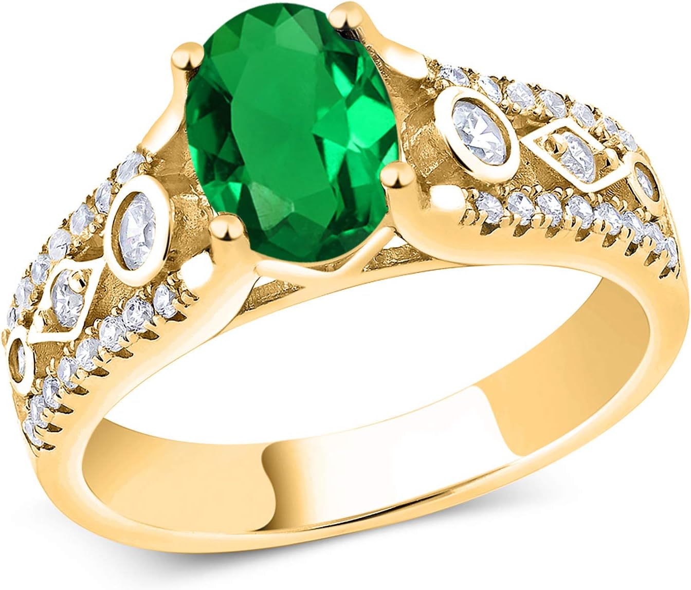 18K Yellow Gold Plated Silver Gemstone Birthstone Ring for Women | Oval 8X6MM with Round Accents | Intricate Milgrain and Filigree Detail | Fine Jewelry for Engagement Wedding Anniversary | Sizes 5-9