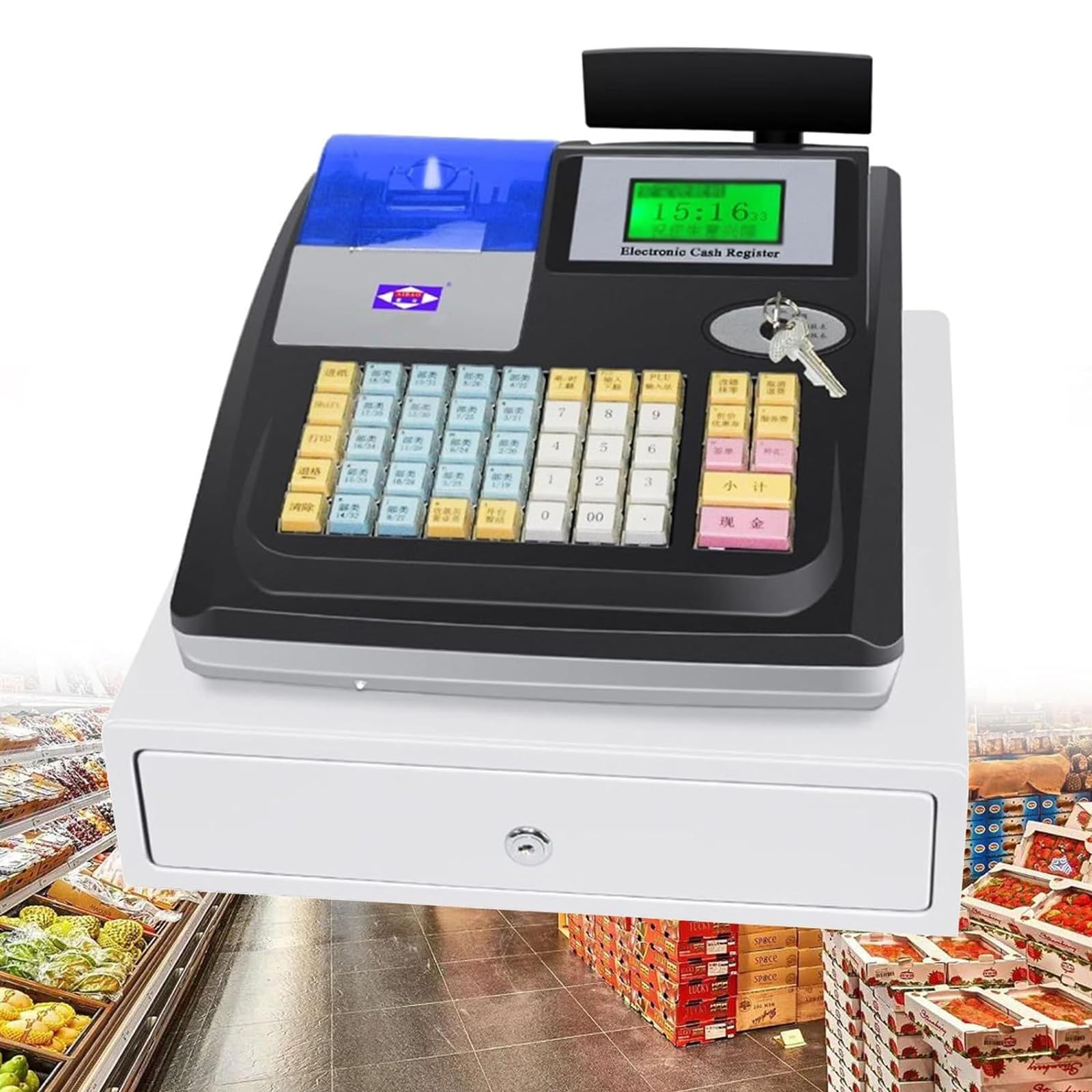 Caisse enregistreuse électronique, Caisse enregistreuse Pos System avec Plateau de Caisse Amovible et imprimante Thermique, Caisse enregistreuse Commerciale (Color : Black)