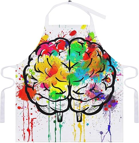 Miniatura 7 de MUSM Apron for Adults - 27.6 X 31.5 Inch, Heavy-Duty Polyester Aprons with Two Large Pockets, Waterproof Hand Drawn Brain Kitchen Apron for Cooking,