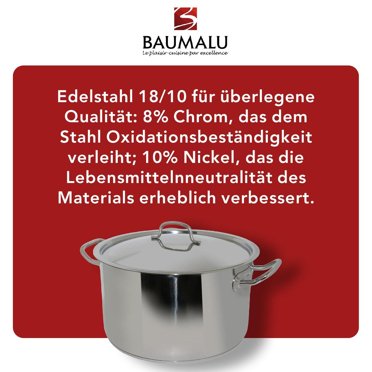 Baumalu - 5-teiliges Set Profi-Kochtöpfe - Hochwertiger Edelstahl - Ausgussrand - Für alle Herdarten, einschließlich Induktion - Dreifachboden - Ø12 bis 20 cm | Alle Herdarten inkl. Induktion, Dreifachboden, Ausgussrand, ergonomische Griffe, gleichmäßige