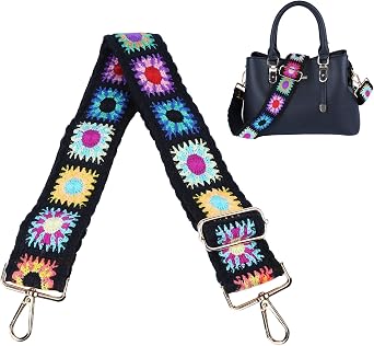 Purse Strap, Adjustable Embroidery Flower 2 Inch Wide Purse Straps Replacement Crossbody for Women