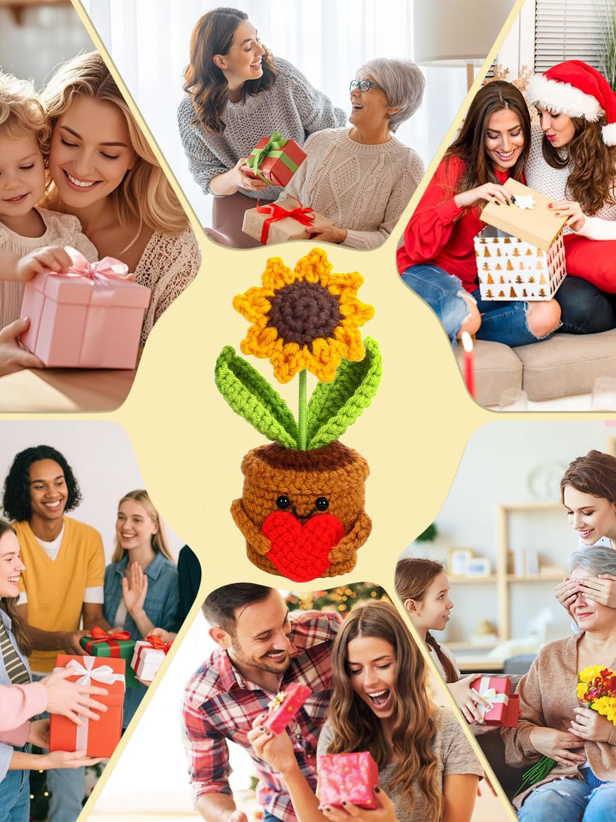 Pocket Hug Girasol Positivo, Bonitos Girasoles de Ganchillo, Positivo Girasoles Amuleto de la Suerte Regalos, Girasol de Apoyo Mocional, Regalo Mutuo para Amigo, Familia, Colegas