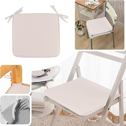 Miniatura 2 de Scceatti Cojín de asiento de verano antideslizante de 16 x 16 pulgadas, cojín de asiento de automóvil beige con correa cuadrada cuadrada para silla