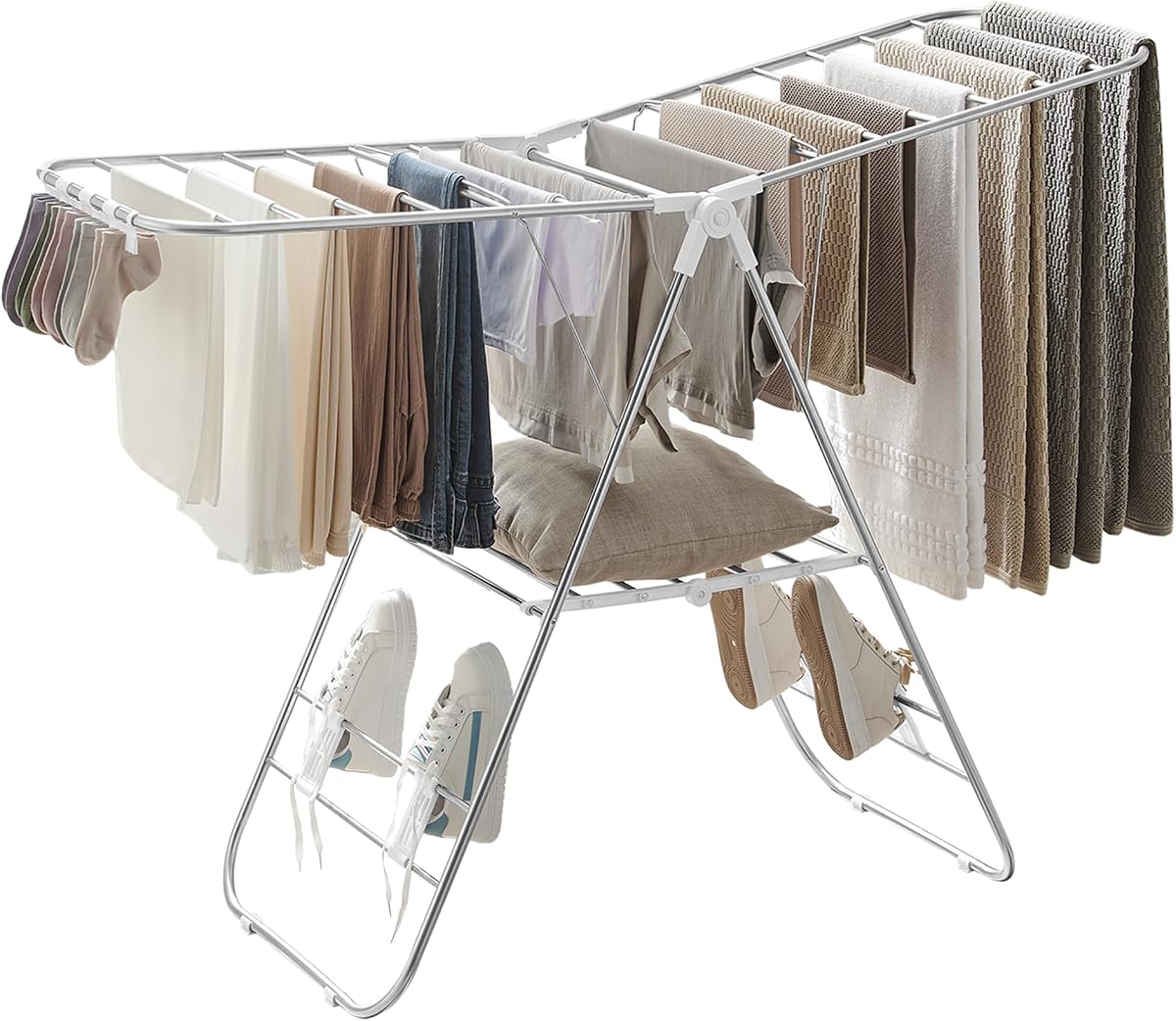 SONGMICS Clothes Airer, Foldable Drying Rack with Adjustable Wings