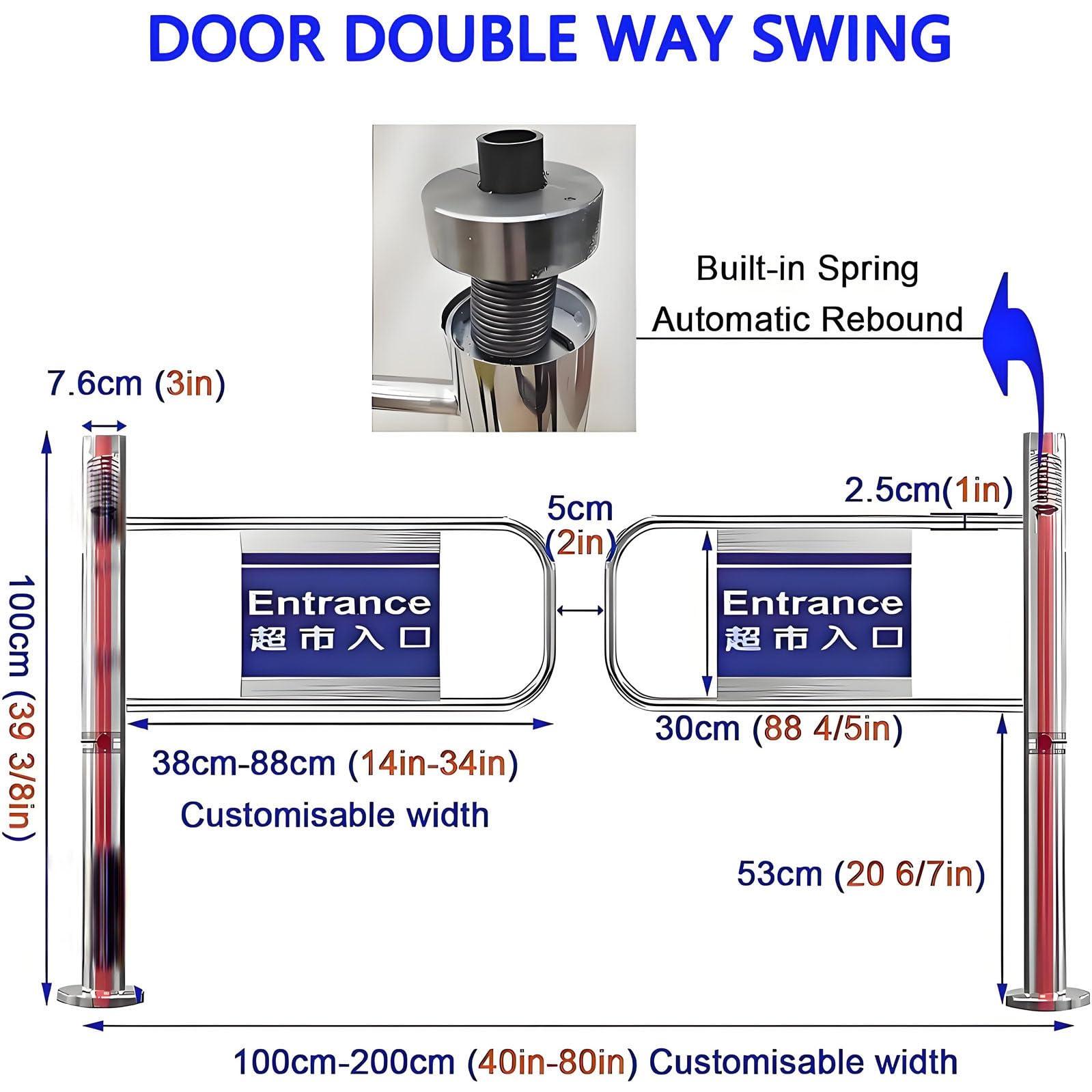 Puerta De Seguridad De Cierre Automático Para Supermercados, Puerta Batiente Metálica Unidireccional, Puerta Doble Para Entrada Y Salida, Barrera De Seguridad Para áreas De Alto Tráfico 200x97cm