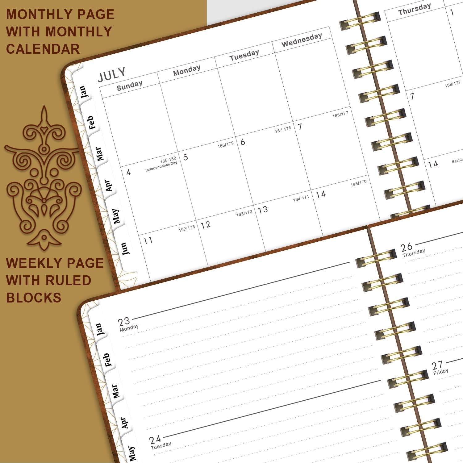 2022 Planner - Weekly & Monthly Planner with Monthly Tabs, 6.3" x 8.4", Jan 2022 - Dec 2022, Hardcover with Thick Paper, Inner Pocket, Retro Brown