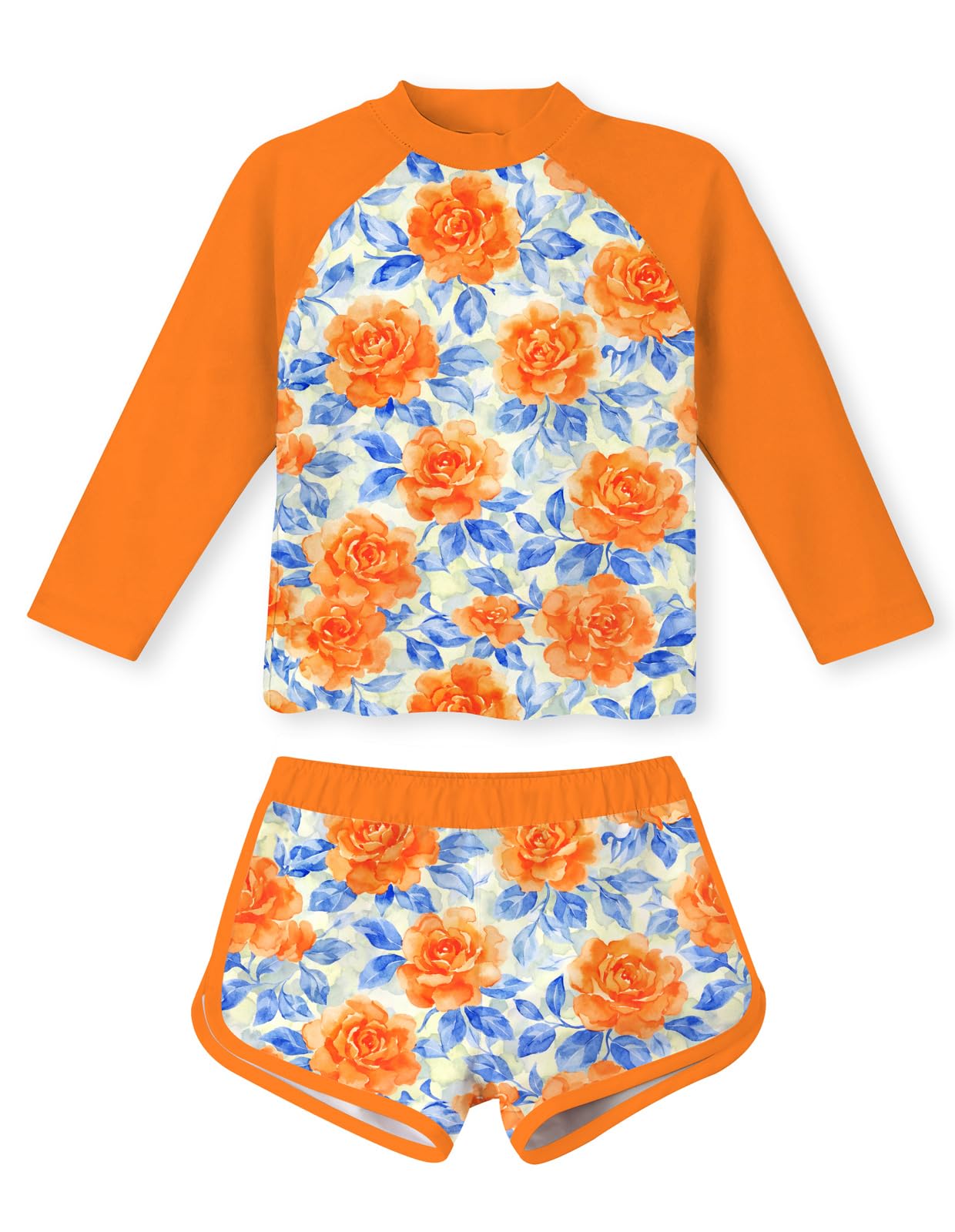 Girls 2 Pieces Rash Guard Swimsuit Long Sleeve Tankini for 4-10Y
