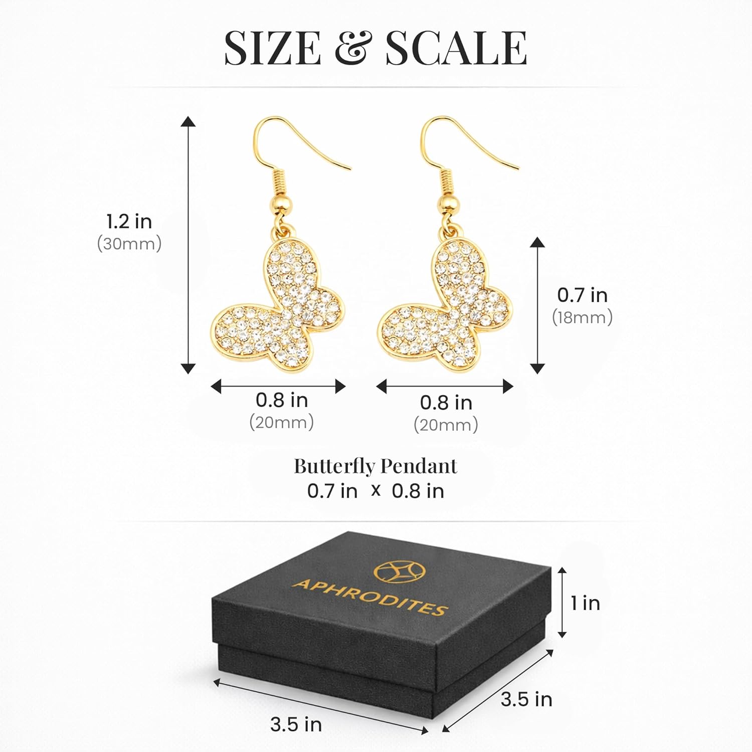 Aphrodite's Gold Crystal Butterfly Earrings – Gold Plated Dangle Butterfly Earrings for Women, Sparkling Butterfly Charm Jewelry