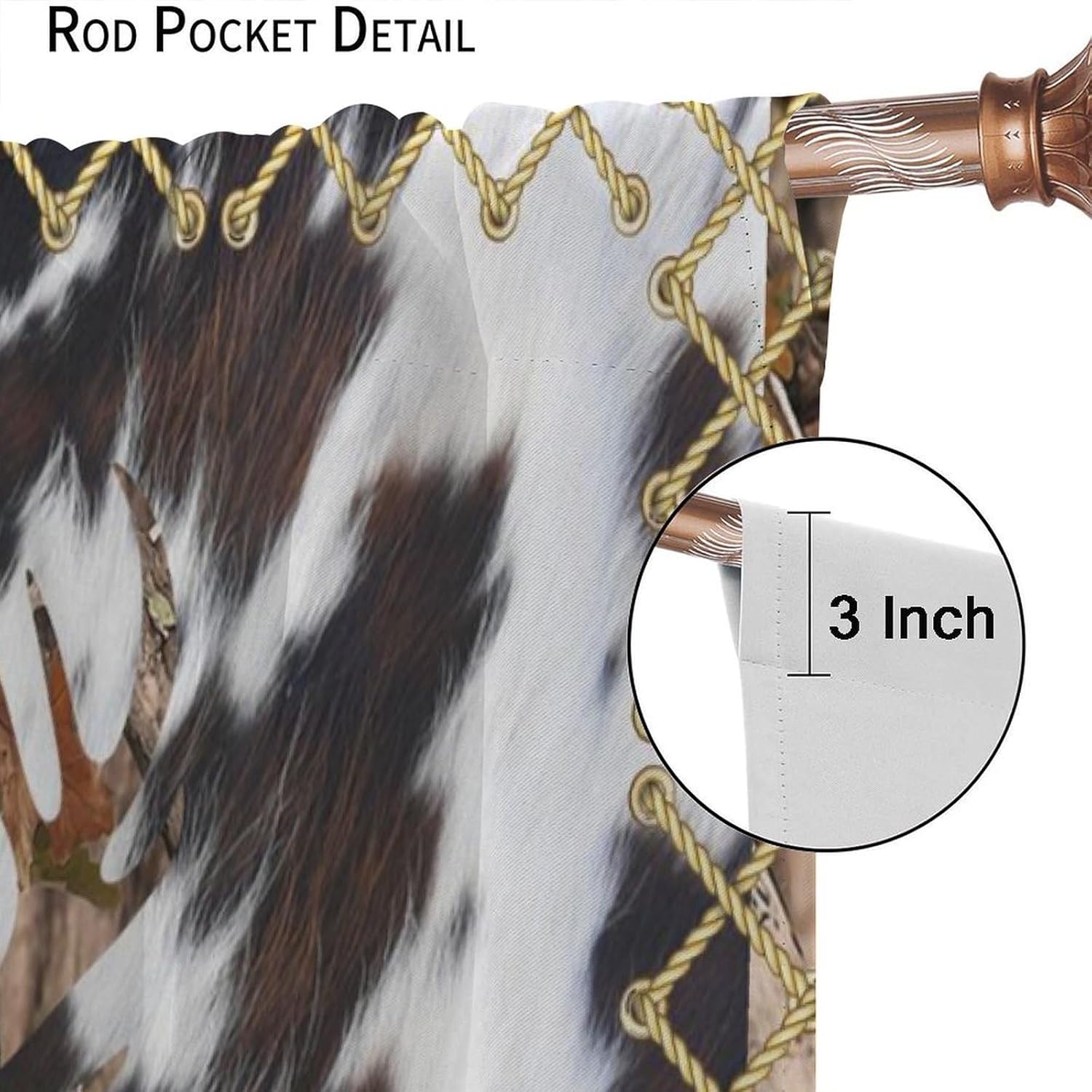 Rustic Deer Curtain,Rustic Western Farmhouse Cowhide Animal Fur Print Window Treatment Curtains for Kitchen Bedroom Cafe Dining Room Office Living Room Drapes, 52x84 in