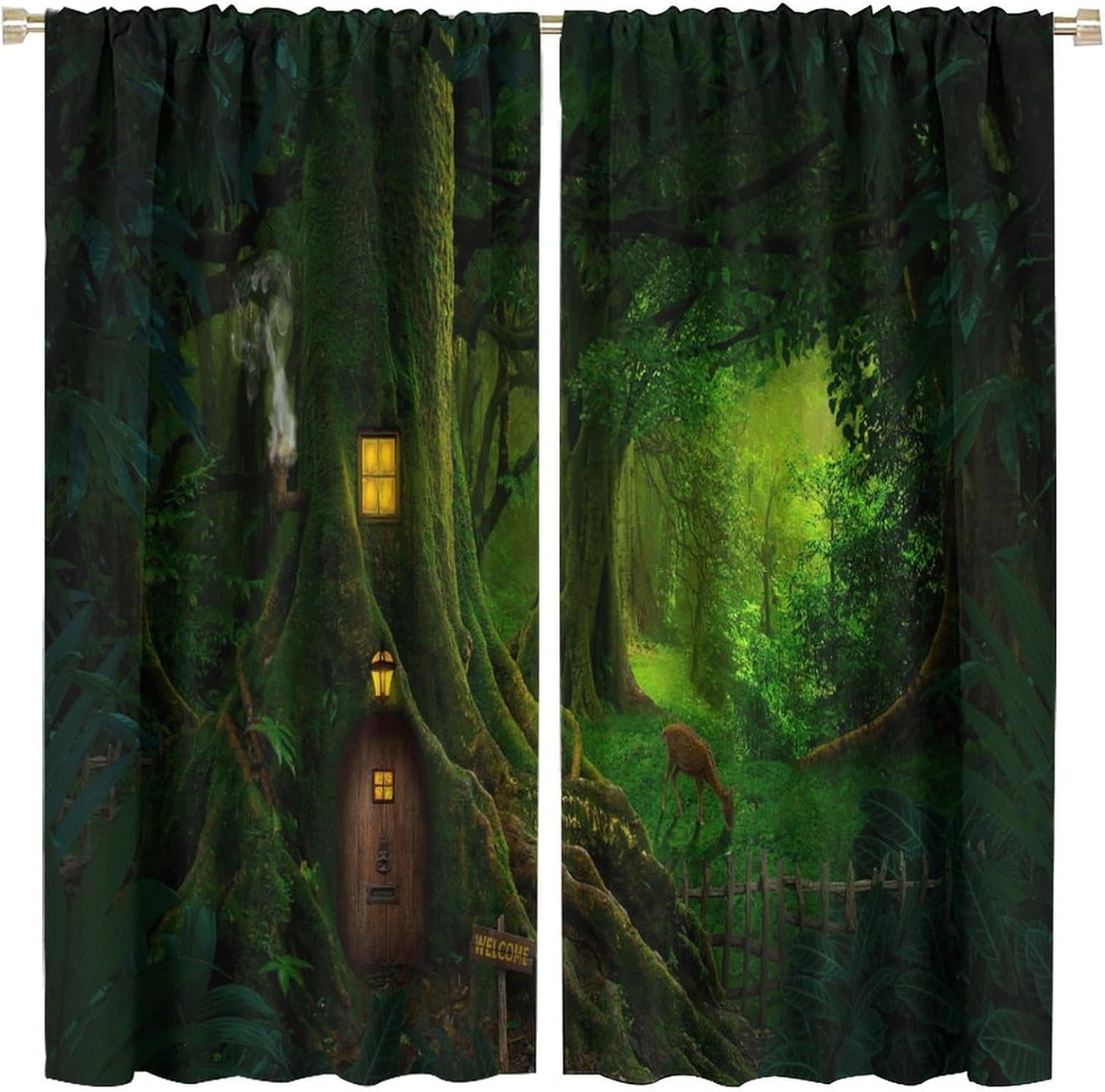 Fantasy Forest Tree Blackout Window Curtains, Mystic Nature Tree Landscape Scenery Theme Print Window Drapes, for Living Room Bedroom 21(W)*45(L) 2 Panels