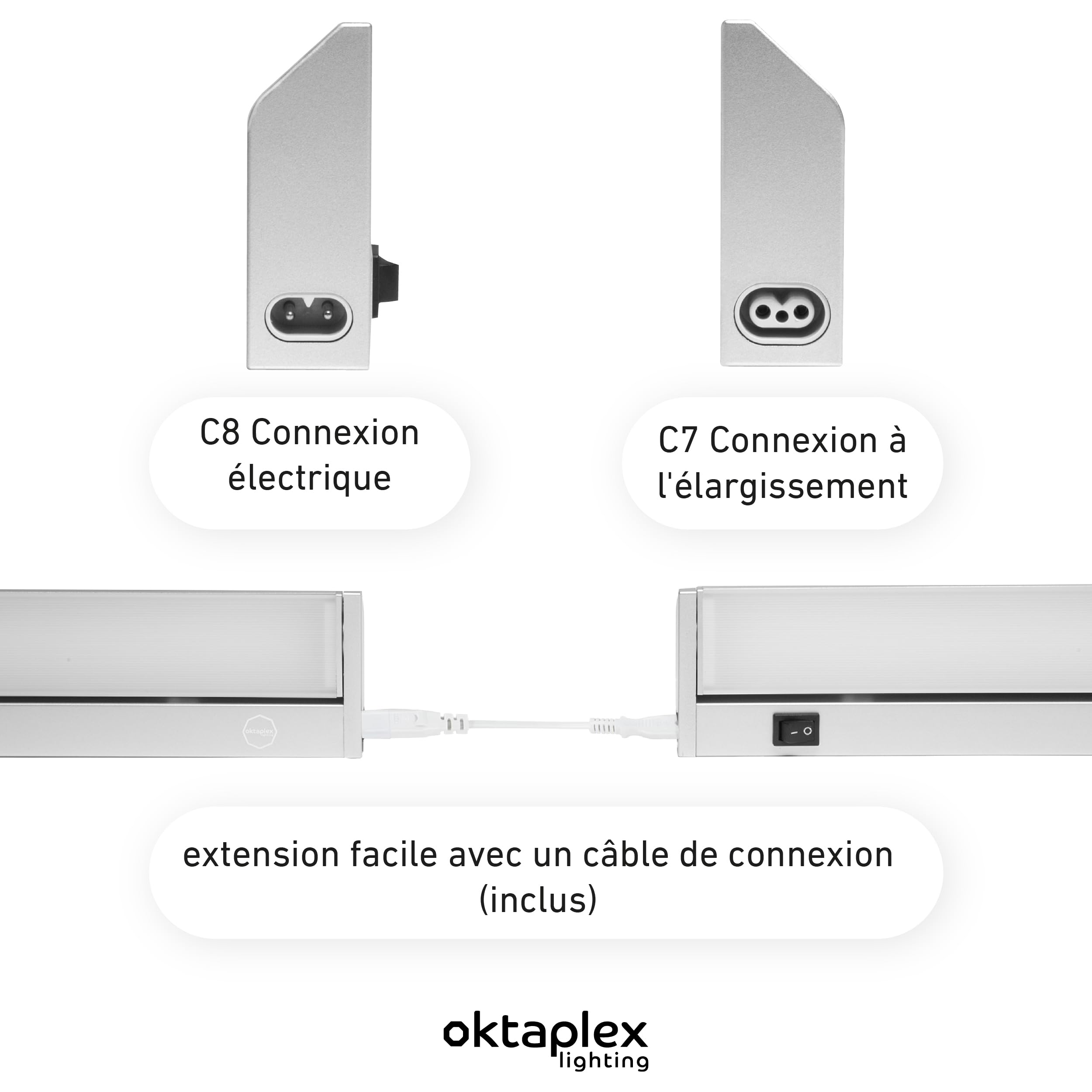 Lampe LED Sous Meuble OKTAPLEX 57.5cm | Capteur Sans Contact | Gradation Et Allumage Intelligent | 10W 230V