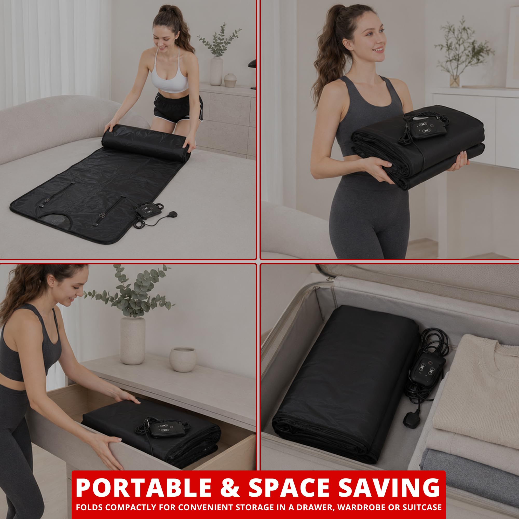 MAXSTRENGTH Koc do sauny na podczerwień do odchudzania i detoksykacji, regulacja temperatury 35-70°C, 180 x 160 cm, domowy koc do terapii spa dla relaksu i regeneracji mięśni (czarny, na całe ciało