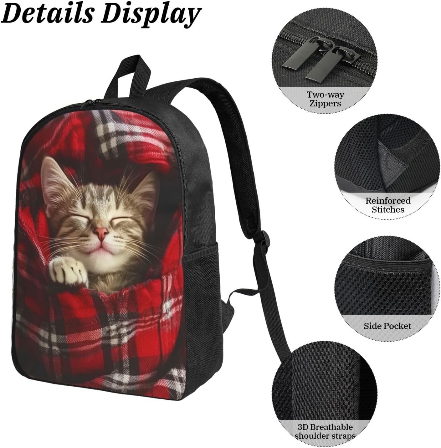 Cat Kid Backpack Set with Lunch Bag & Pencil Case Large Capacity School Bag 17 Inch Bookbag for Boy Girl - Image 5