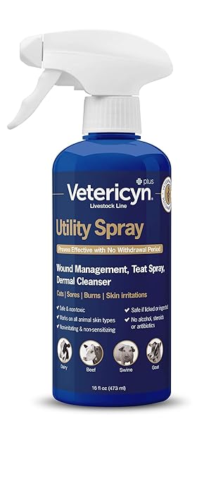 Vetericyn Plus Livestock Utility Spray | Wound Care Spray, Teat Spray, Dermal Cleanser - Made in USA - 16-ounce