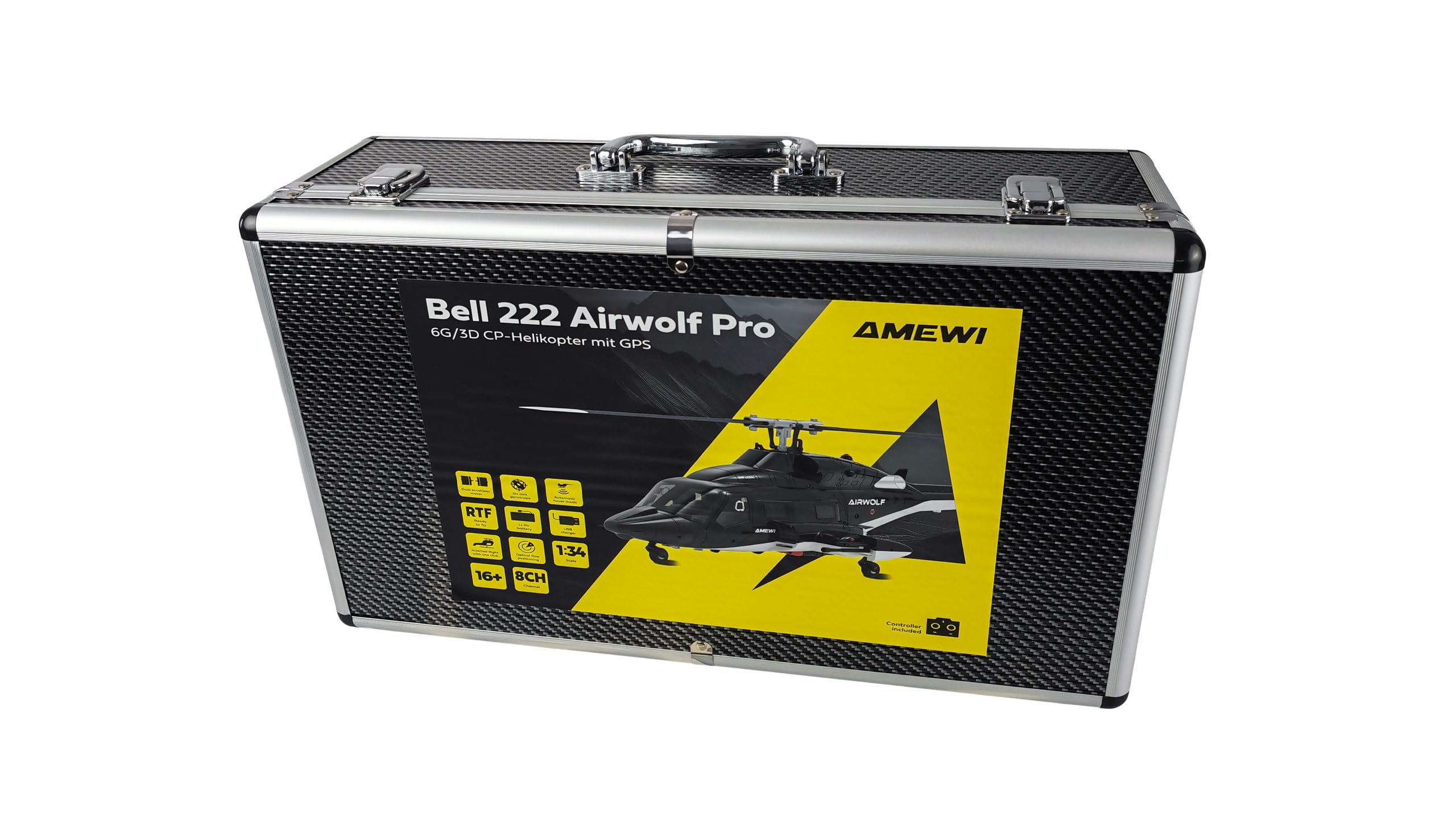Amewi Bell 222 Airwolf Pro GPS Helikopter 8-Kanal 3D/6G RTF ferngesteuert RC, Schwarz