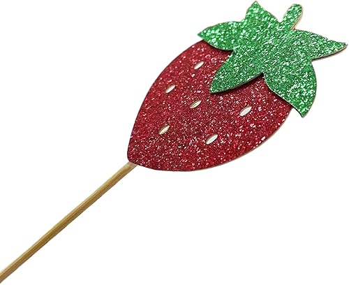 Miniatura 4 de TSJ 16 piezas de fresa para cupcakes con purpurina, palitos de frutas, decoración de pasteles para fiesta temática de fresas, baby shower