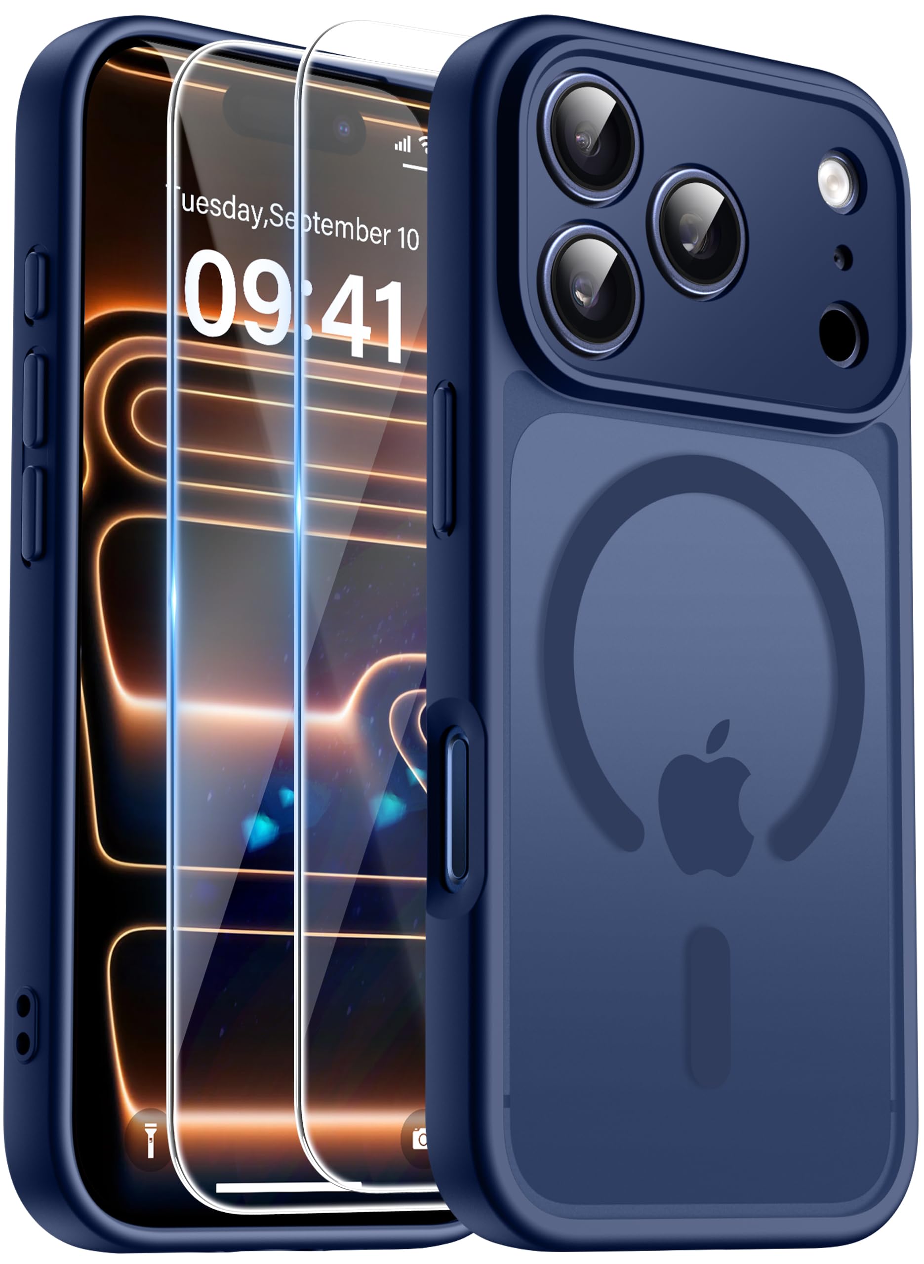 FLLAO Cover per iPhone 17 Pro Max/iPhone 18 Pro Max, Blu Tempesta | Compatibile con MagSafe, con 2 Pezzi Vetro Temperato Pellicola, Protezione Fotocamera, Custodia Traslucida Opaca Antiurto