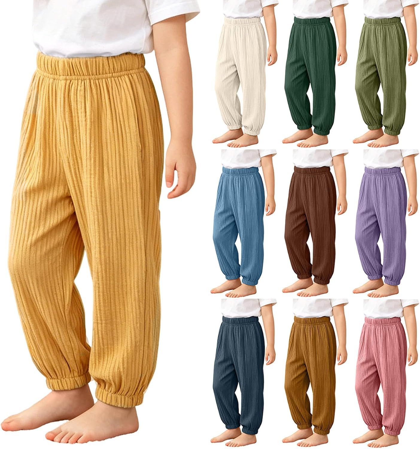 Toddler Girls Joggers Sweatpants - Loose Elastic Waist Versatile Solid Dance Trousers with Pockets for 1-8 Years