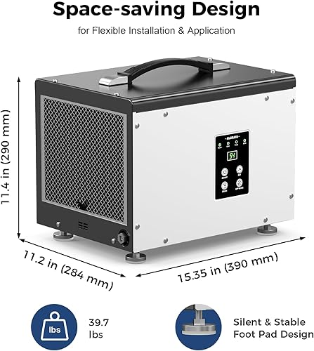 Miniatura 8 de ALORAIR Deshumidificador de espacio de rastreo Wi-Fi y sótano, 70 pinta con bomba, descongelación automática, cubre hasta 1000 pies cuadrados,