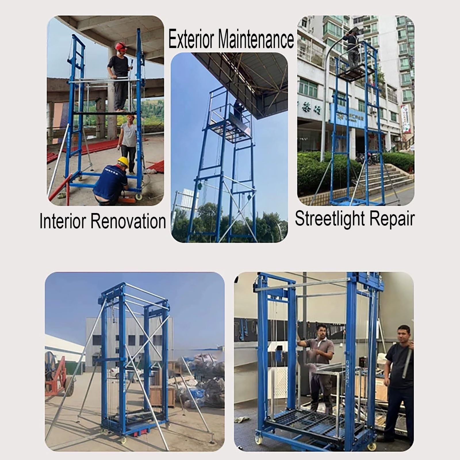 Ponteggio elettrico con telecomando, scala pieghevole, carico massimo 399,2 kg, altezza 10 m per un lavoro sicuro in altezza