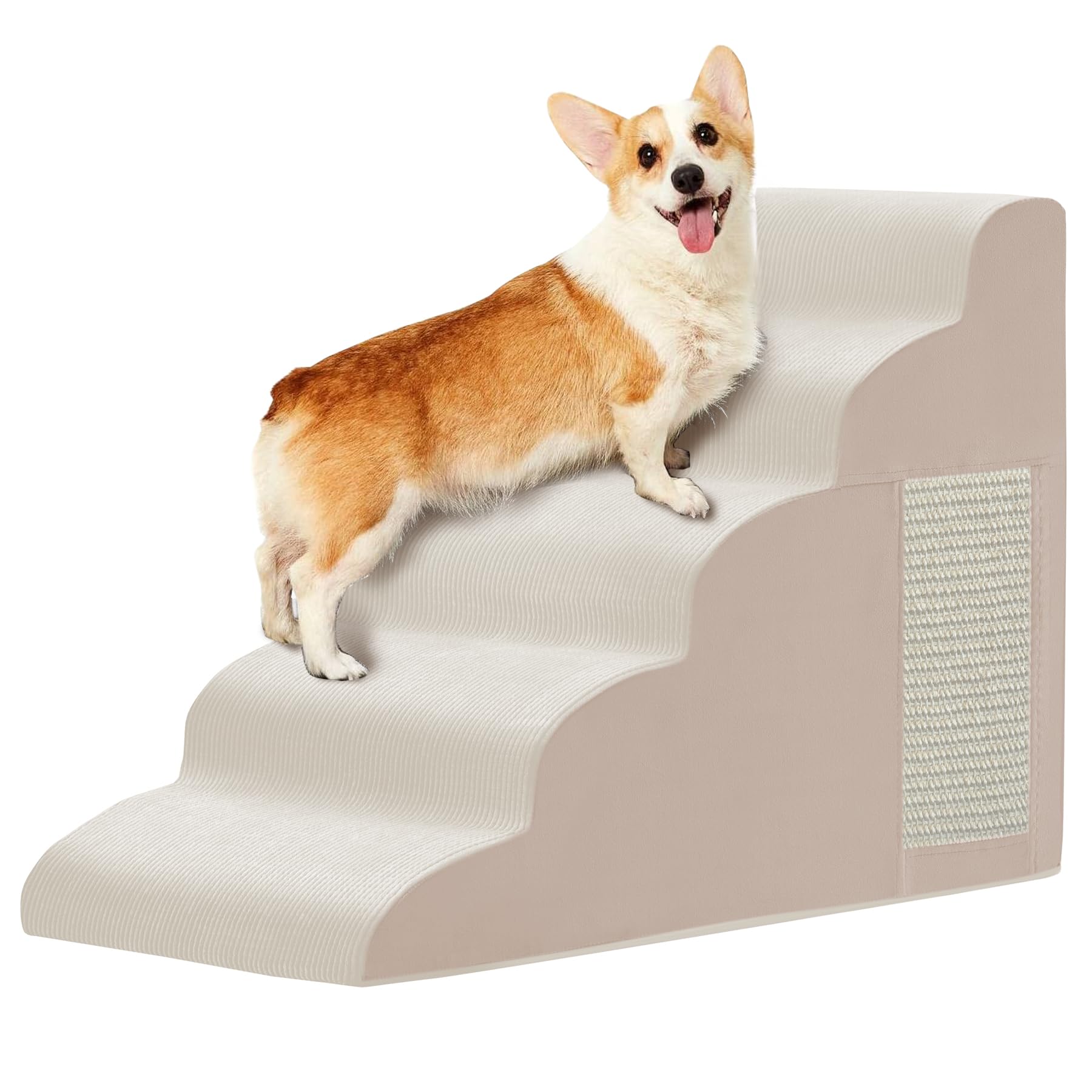 Pet Stairs, Dog Stairs for Small Dogs, Dogs Steps, 5-Step Curved Dog Ramp for Bed, Couch, Sofa, Car and Chairs, Non-Slip Bottom Design, Cat Scratching