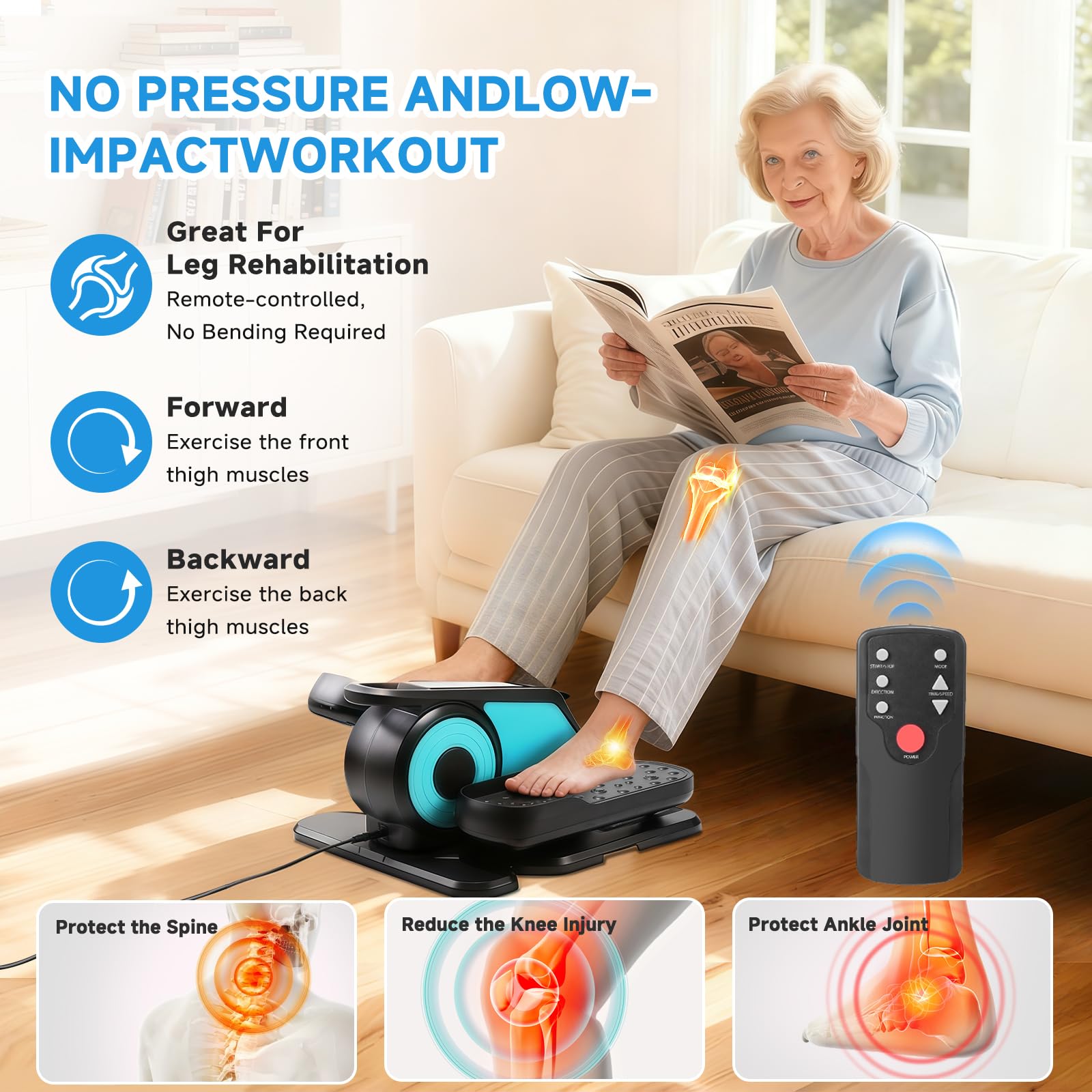 Appareil Elliptique de Bureau, Exerciseur Électrique à Pédales avec Télécommande et Écran LCD, Exerciseur de Jambes à Vitesse Réglable pour Seniors et Adultes