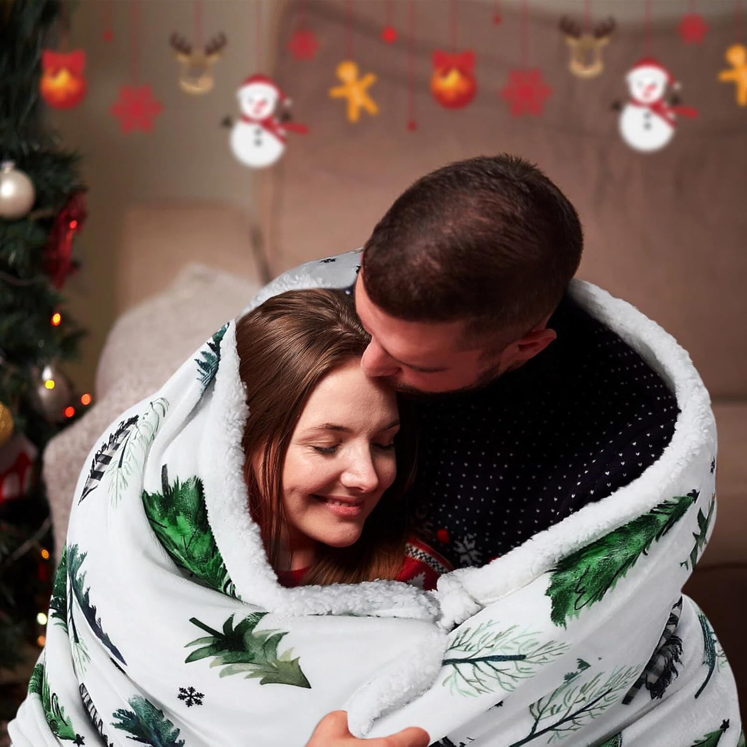 Christmas Sherpa Throw Christmas Tree Fleece Blanket 50 x 60 Inch Winter Xmas Plaid Tree Reversible Microfiber Blanket Holiday Decorative Soft Blankets for Gift Couch Bed(Green) - Image 5