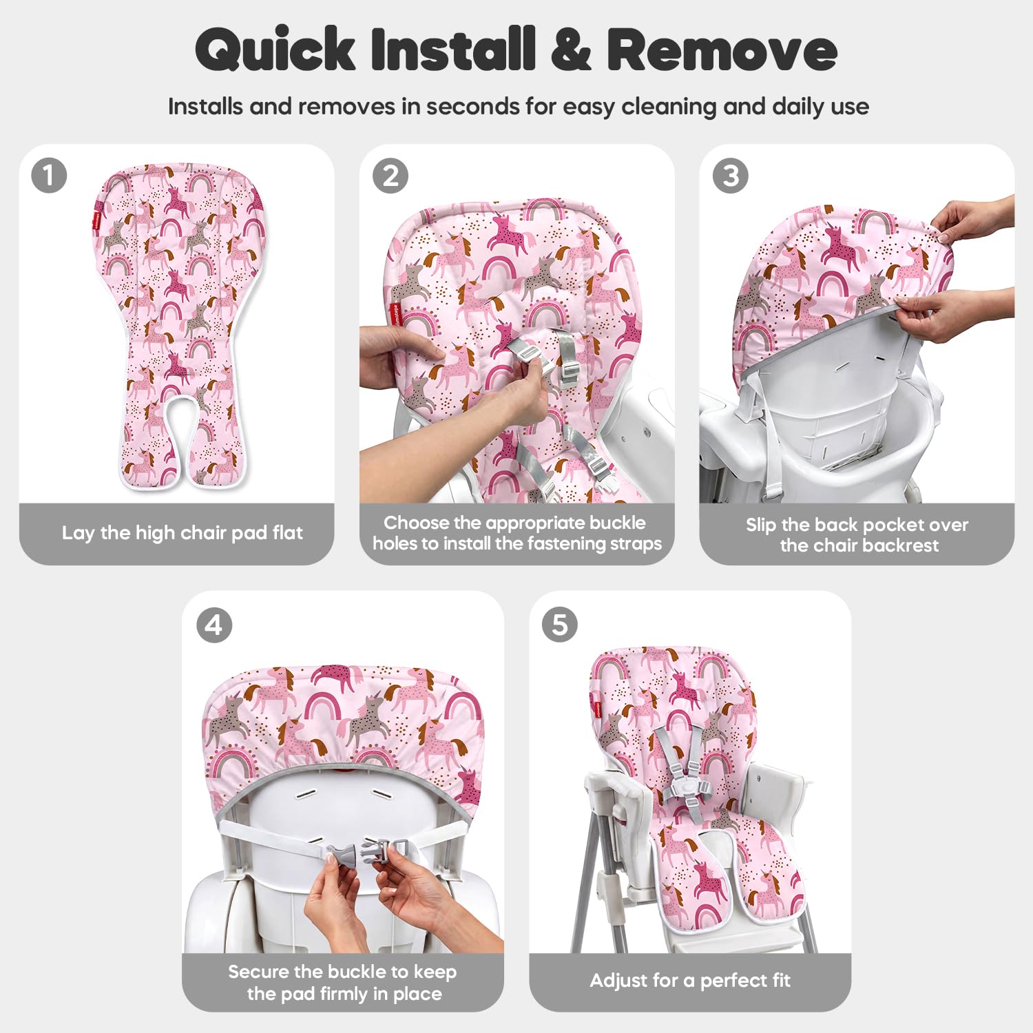 Mamatepe Baby High Chair Cover Replacement, Pink Rainbow