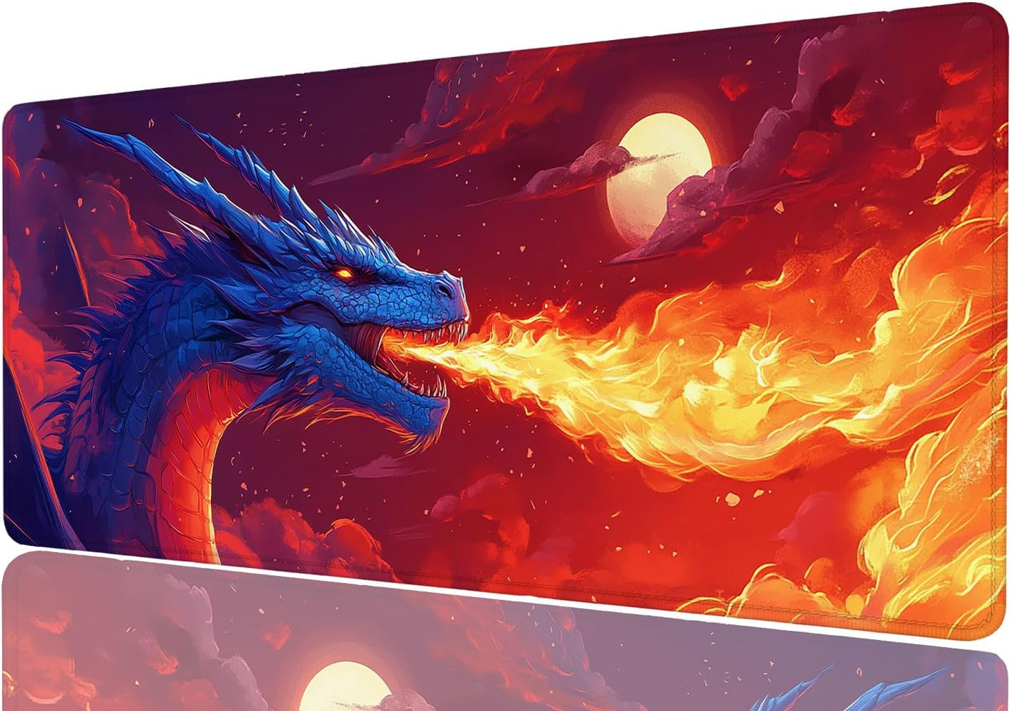 Dragon Desk Mat Gaming Desk Pad Large Mouse Keyboard Pad Fire Cartoon Colorful Fantasy Full Moon Desktop Mat for Keyboard and Mouse Extra Large Full Desk Computer Pads Desk Decor 31.5" x 11.8"