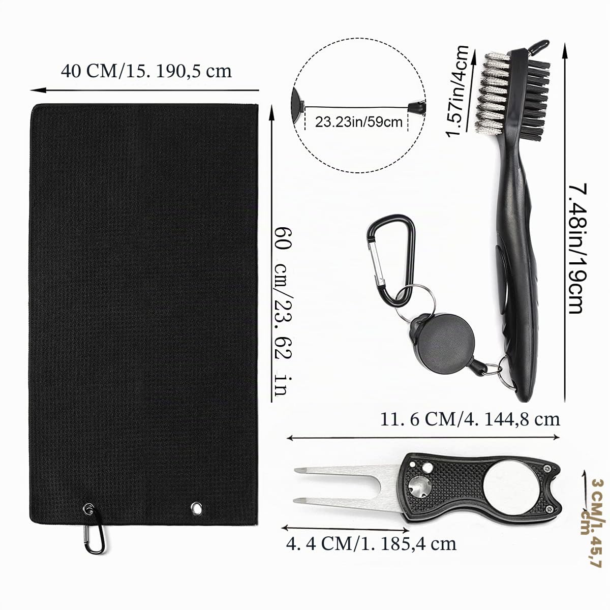 Kit de Nettoyage pour Club de Golf - Brosse de Nettoyage Pliable en Microfibre - Outil de réparation de Golf avec marqueur de Balle - Kit de Nettoyage Pratique pour golfeurs