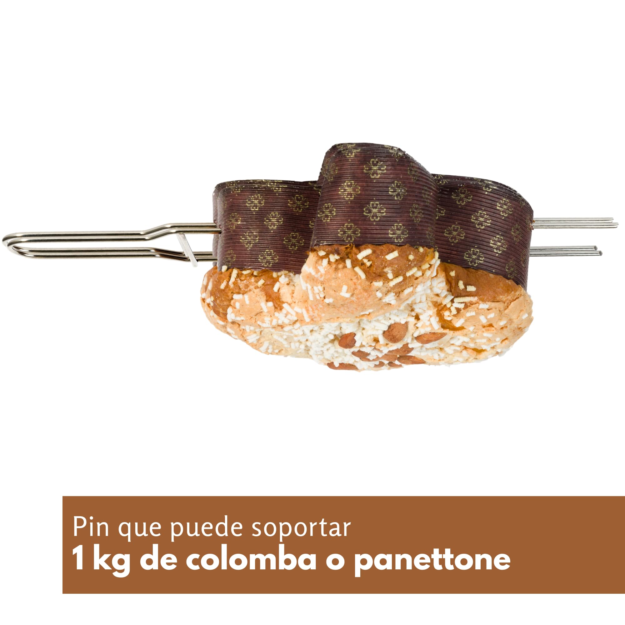 FAH - Pincho para Colomba, Set de 2 Pinchos para Colomba y Otros Leudados de hasta 1 kg (Longitud 40 cm), Resistente de Acero Inoxidable, Fácil de Usar, Tenedor para Panettone y Colomba