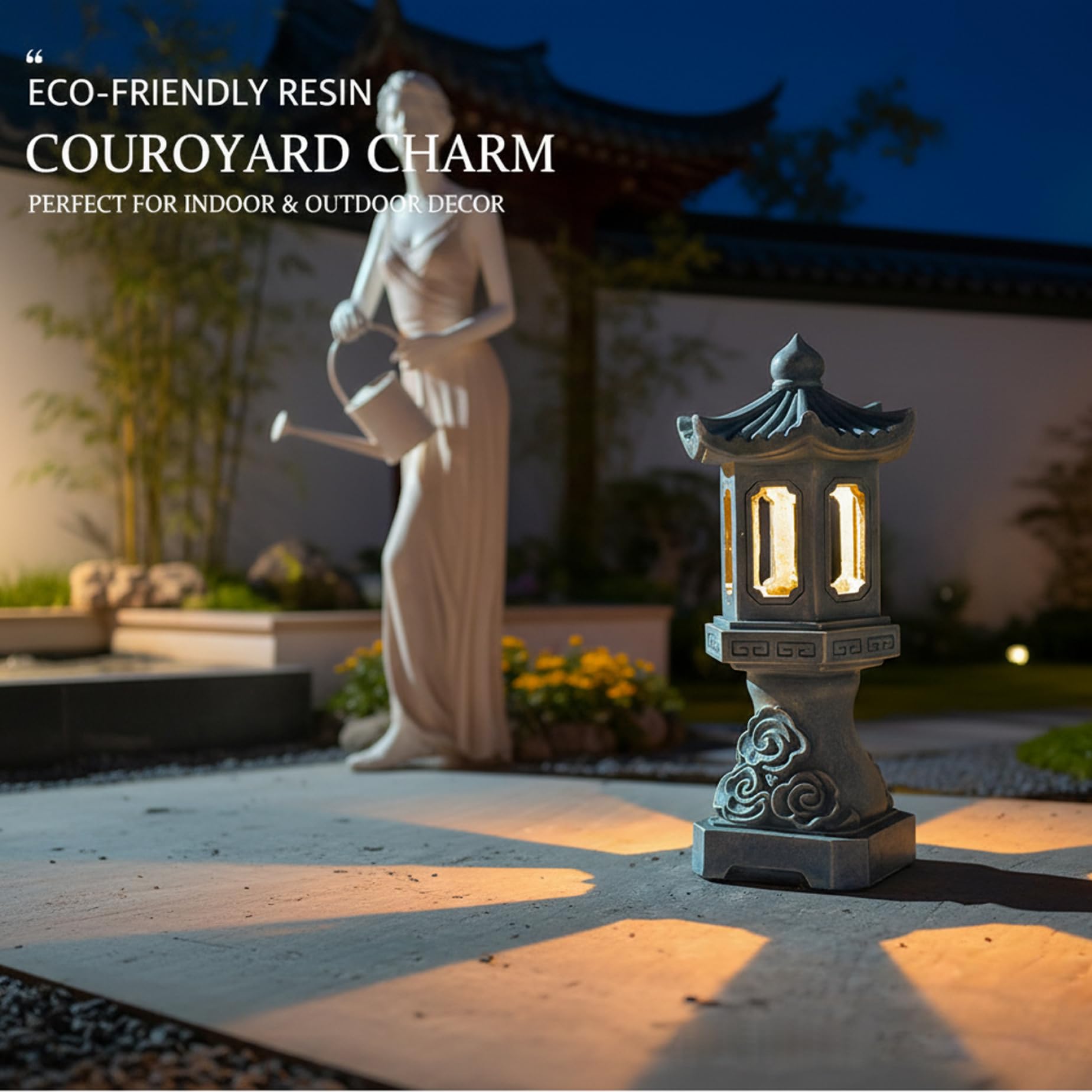 Statue de pagode de Jardin, décorations solaires pagode 26 cm, Statue Jardin Zen Asiatique, Statues d'extérieur japonaises, Lampe-Lanterne pour Cour, terrasse, pelouse (Croix)