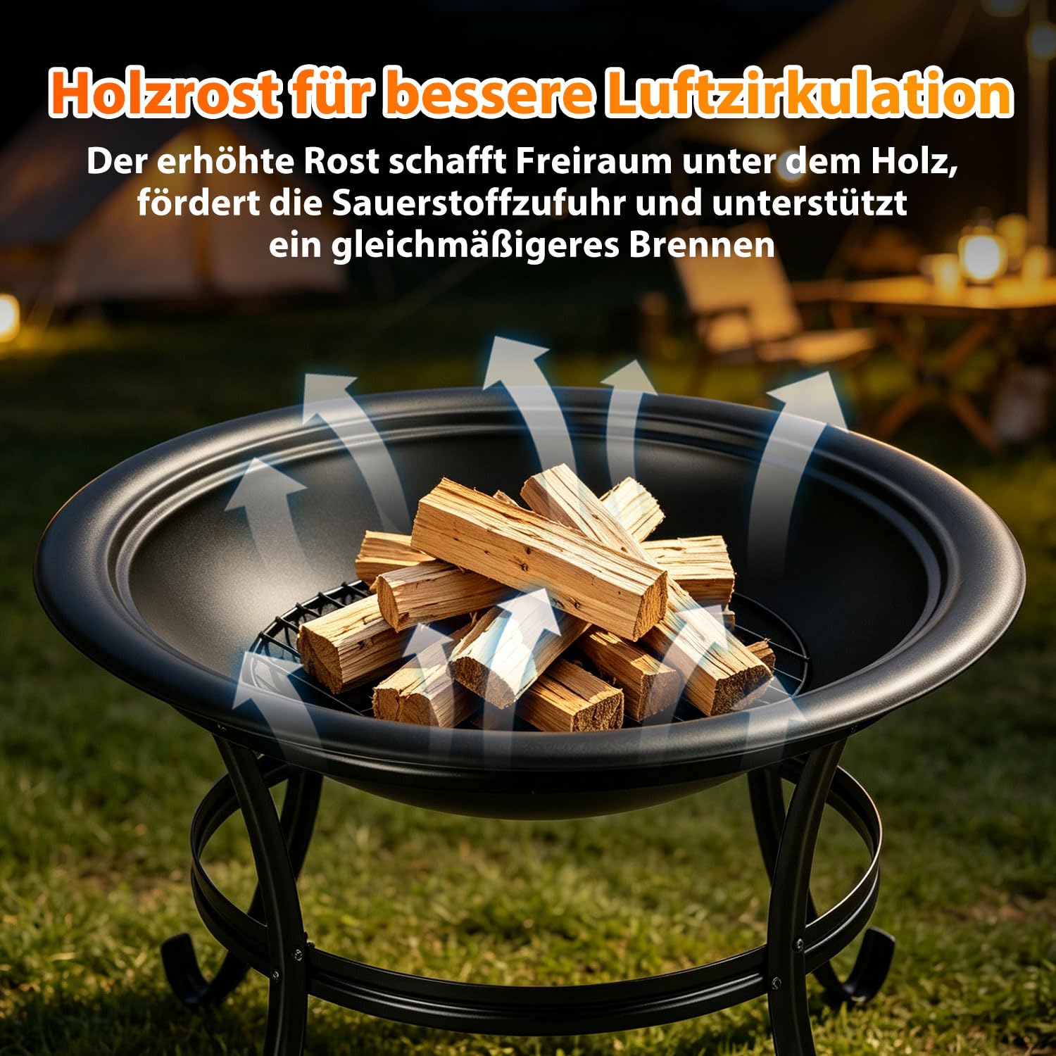 Feuerstelle Ø55cm mit Funkenschutz Schürhaken und wärmeisoliertem