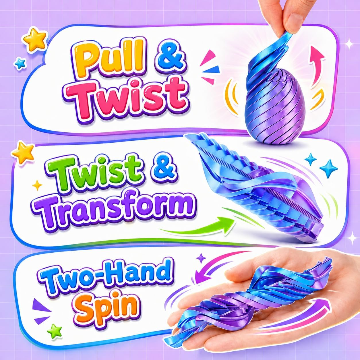 2Pcs 3D Printed Twisty Fidget Egg Toy,Rotating Slippery Egg Stress Relief Spinner, Sensory Desk Toy&Aesthetic Office Desk Decor for Anxiety,Easter Basket Stuffer Gift for Kids (Green+Purple) image 3