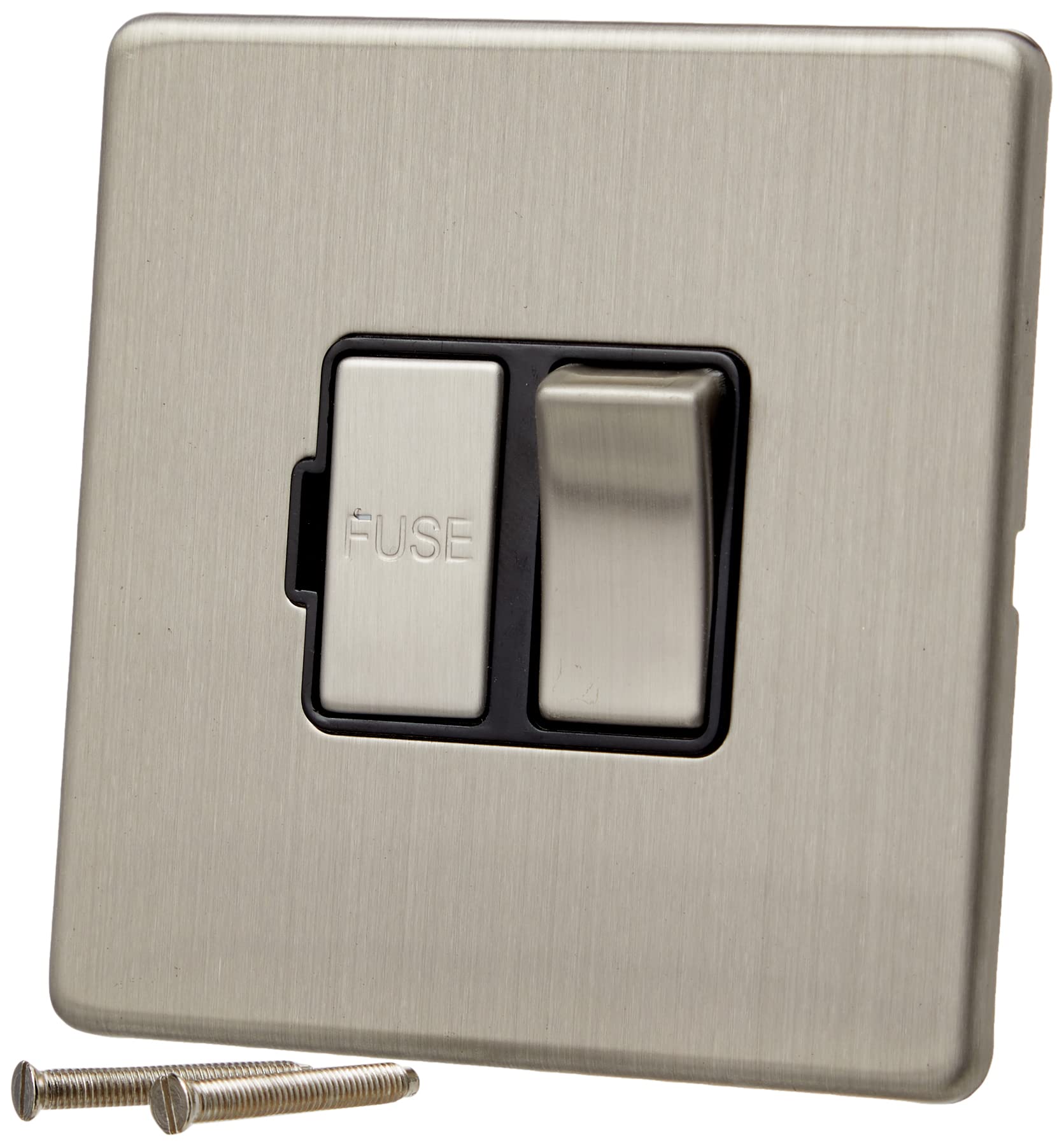 AET SLSFSBS Screwless Fused Spur with Black Insert Metal Rocker Switch