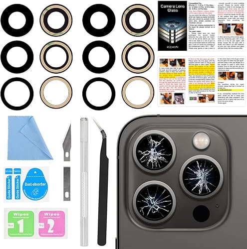 2 piezas ASDAWN Lente de cámara trasera de repuesto para iPhone 13 Pro Max y 13 Pro Reemplazo de lente de cámara con adhesivo preinstalado + kit de
