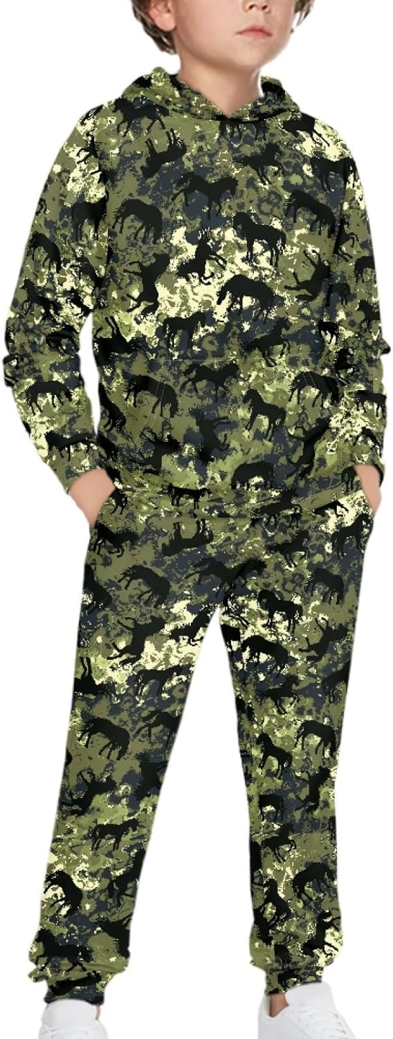 Boys Sweatsuit Set Size 4-12 Athletic Hoodie Sweatpant with Pocket Long Sleeve Tracksuit Set Fall 2 Pcs Outfit