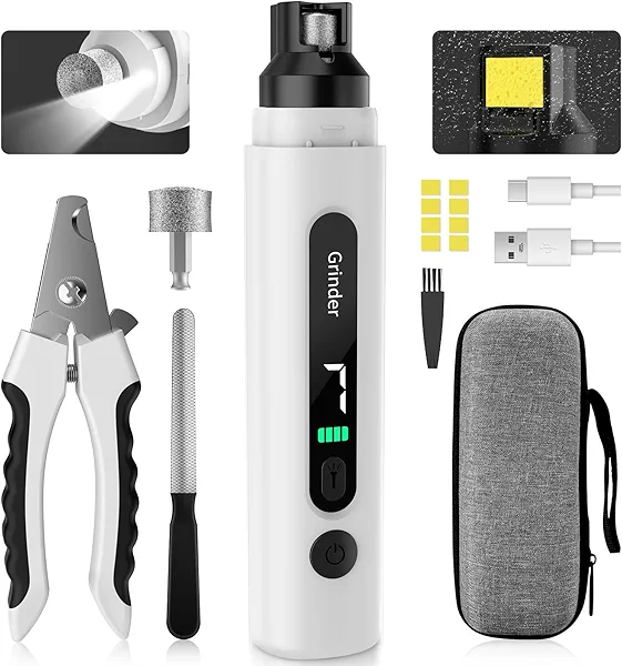 Barkitty Dog Nail Grinder, 7-Speed Quiet Electric Dog Nail Trimmers, Dog Nail Clippers with Sponge Dust Collection & File for Small Medium Large Dogs, Rechargeable Pet Paw Grooming Supplies Kit