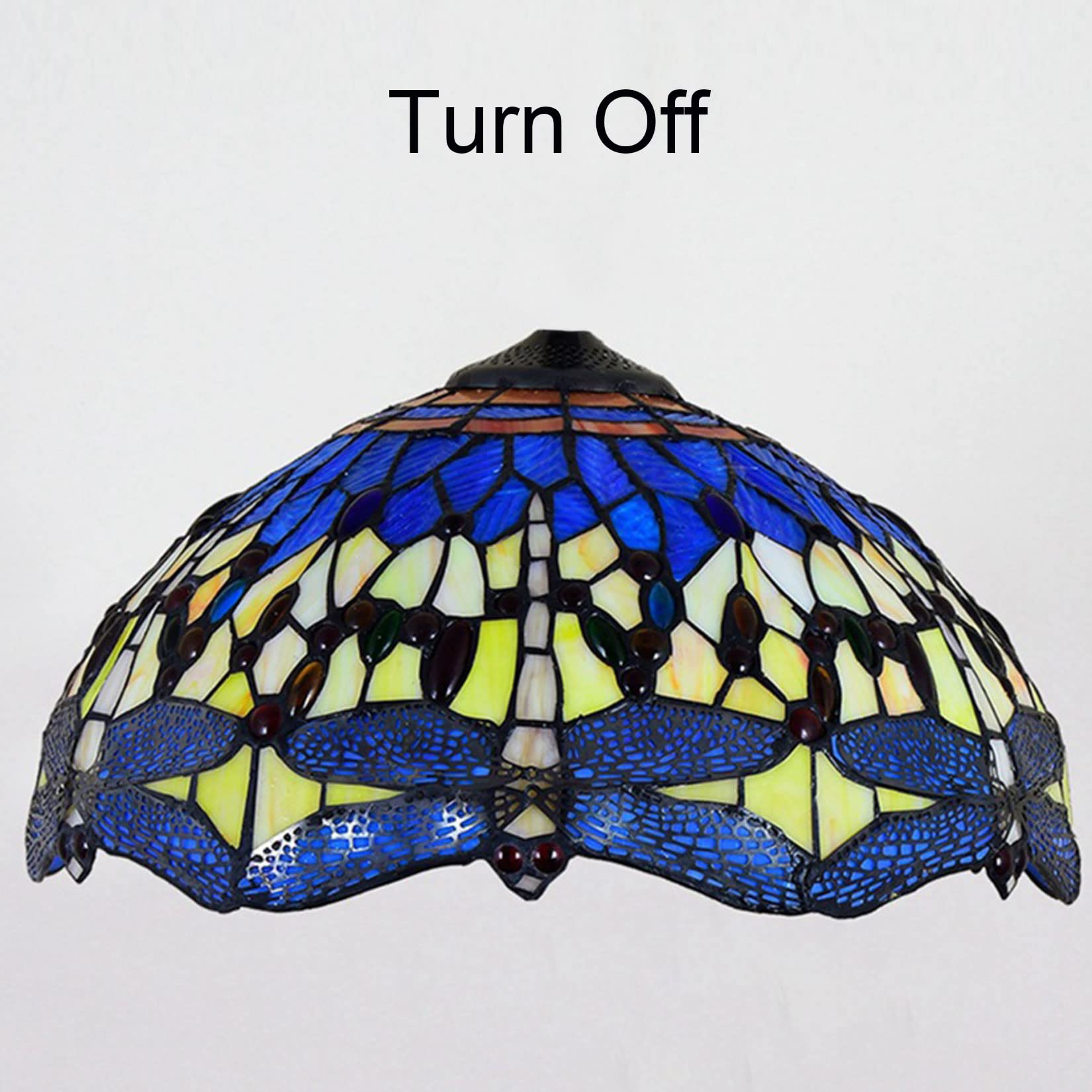 Zamiennik klosza lampy Tiffany, 40 x 23 cm, witraż, tylko z nasadką, pasuje do lampy stołowej, lampy podłogowej, lampy wiszącej, lampy sufitowej, lampy domowej, kwiatu wiśni, ważki 3