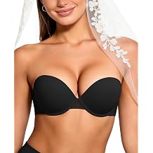Strapless Push Up Bras for Women Padded Add 1 Cup with Clear Straps