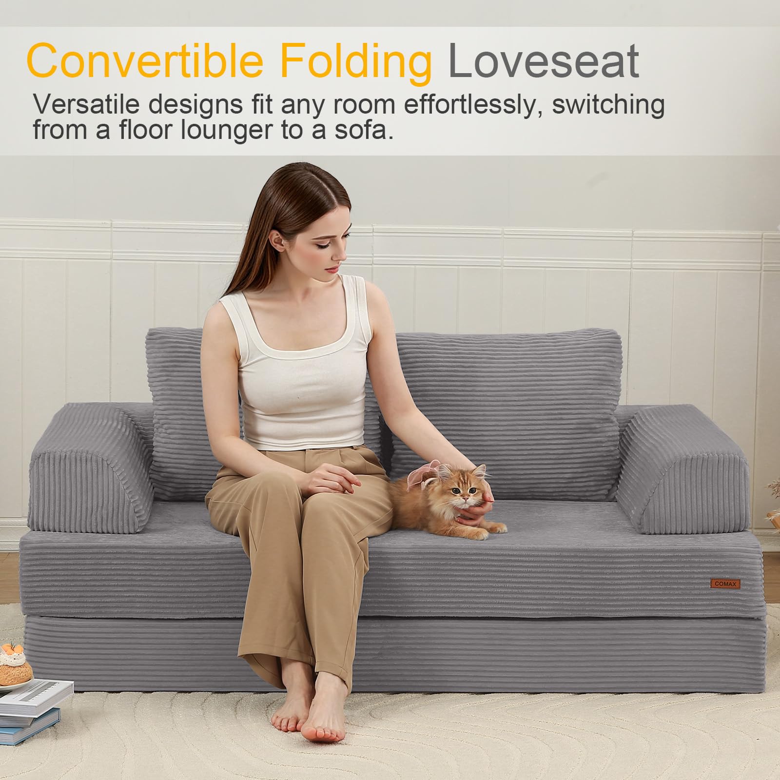 COMAX Futon Sofa Bed, Convertible Sofa Bed, Folding Boneless Couches | Low-Profile Boneless Couch for Living Room, 11.8" H Low Seat Small 59" Foldable Floor Sleeper Mattress Lounge Space‑Saving