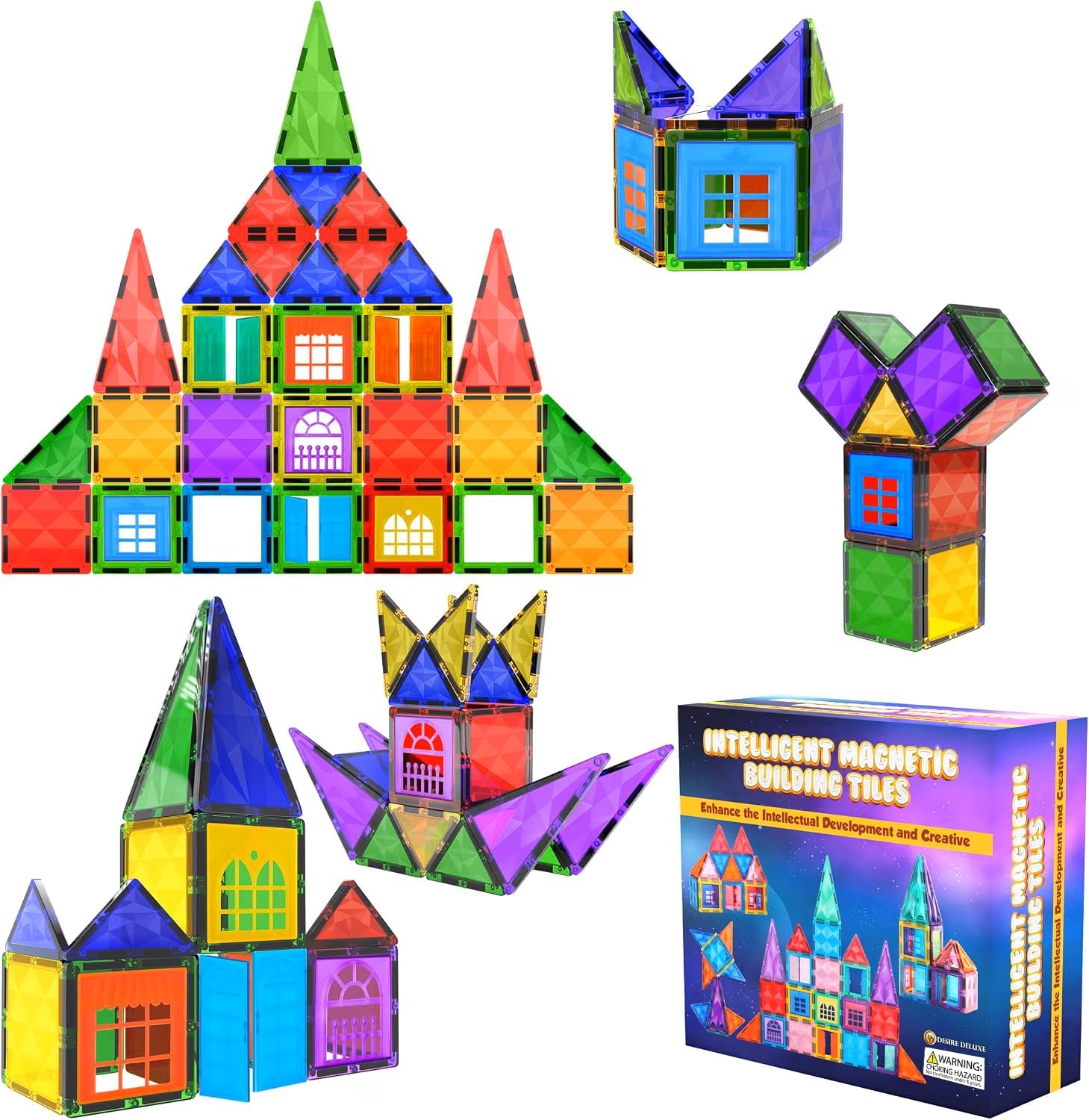 Magnetic Tiles Building Blocks Toy - STEM Educational Magnetic Blocks for Kids, Creativity Preschool Learning Sensory Montessori Magnetical Toys for Boys & Girls 3+ Years Old - 42pc