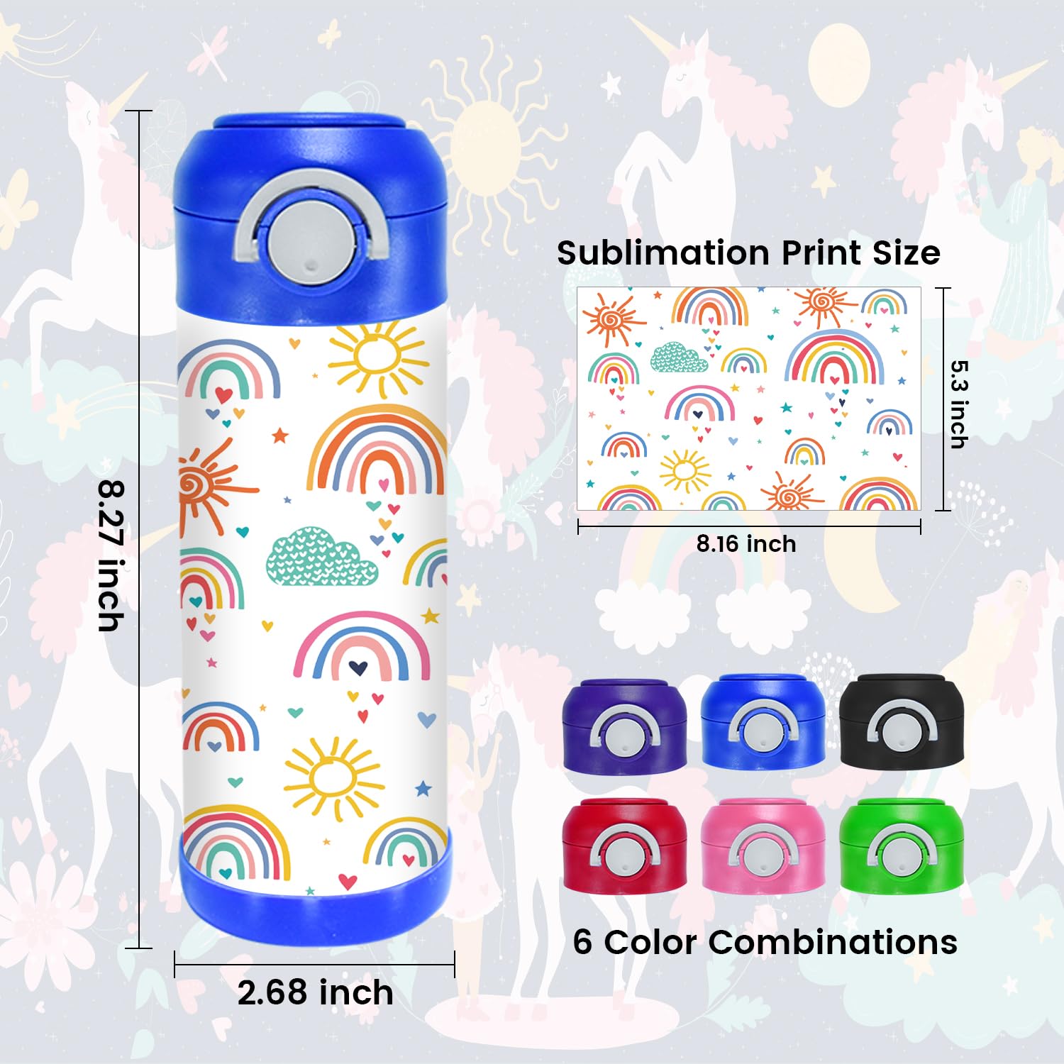 12 oz Sublimation Tumblers, 50 Pack Kids Water Bottle Blanks Stainless Steel Sublimation Sippy Cup Double Wall Insulated Tumblers Cups Thermos for Boys Girls Sports Camping Hiking, Mixed Color