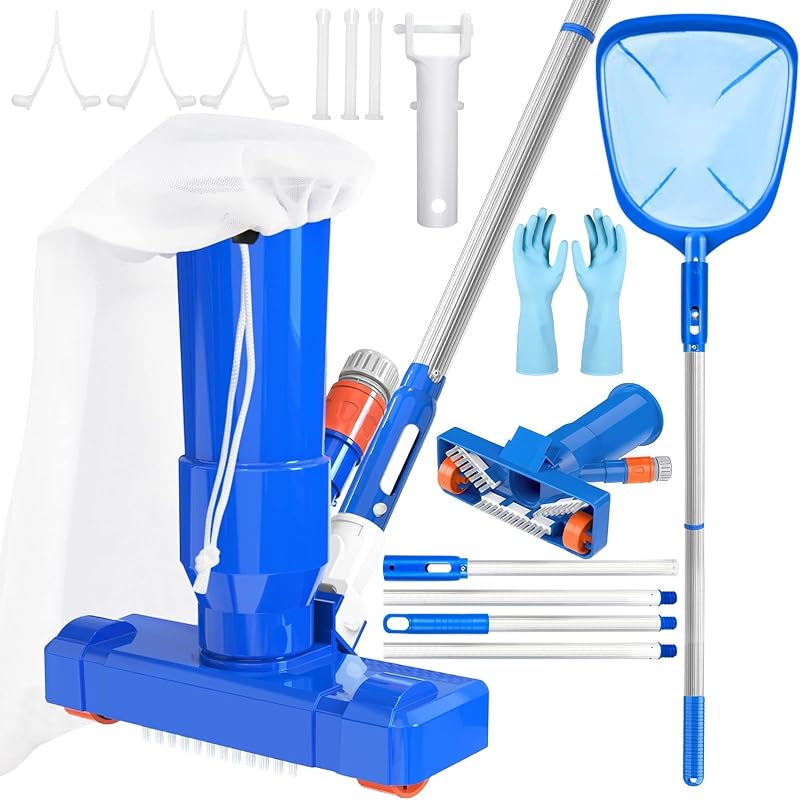 Aspirador de Piscina, Aspiradoras de Mano para Piscinas con 4 Postes de Aluminio Extraíbles y Skimmers para Piscinas, Kit de Limpieza Piscina para Bañera de Hidromasaje de Fuente de Piscina