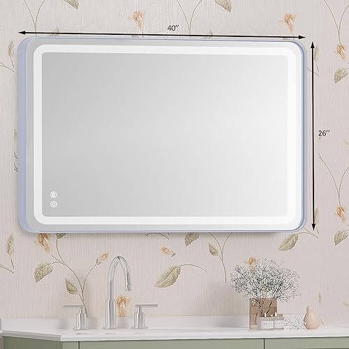 Miniatura 8 de Espejo de baño LED de 39 × 26 con luz, espejos de baño con marco de aluminio, antiniebla, 3 colores y regulable, plateado (horizontalvertical)