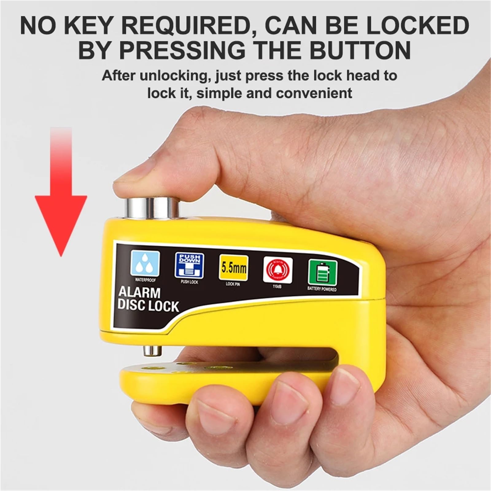 Tubi del Manubrio Lock Lucchetto per bicicletta con allarme da 110 dB, impermeabile, con chiavi, antifurto, per moto e bici(Yellow B)
