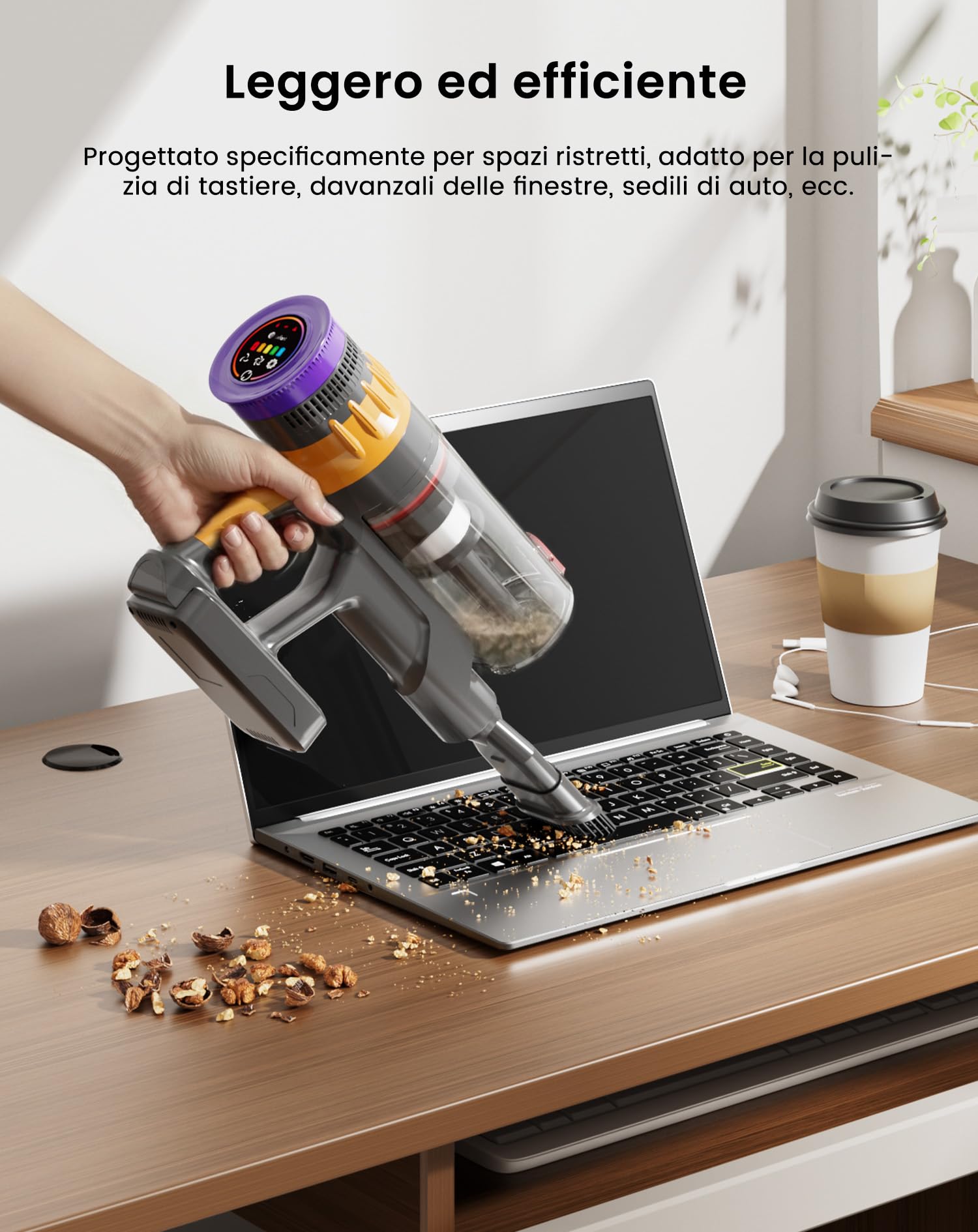 Lefant V1 Aspirapolvere Senza Fili 40000Pa, Scopa Elettrica Potente con Antigroviglio, LED Touch, Filtrazione 5 Stadi, 42 Min, Serbatoio 750ml, Per Pavimenti, Tappeti e Peli Animali
