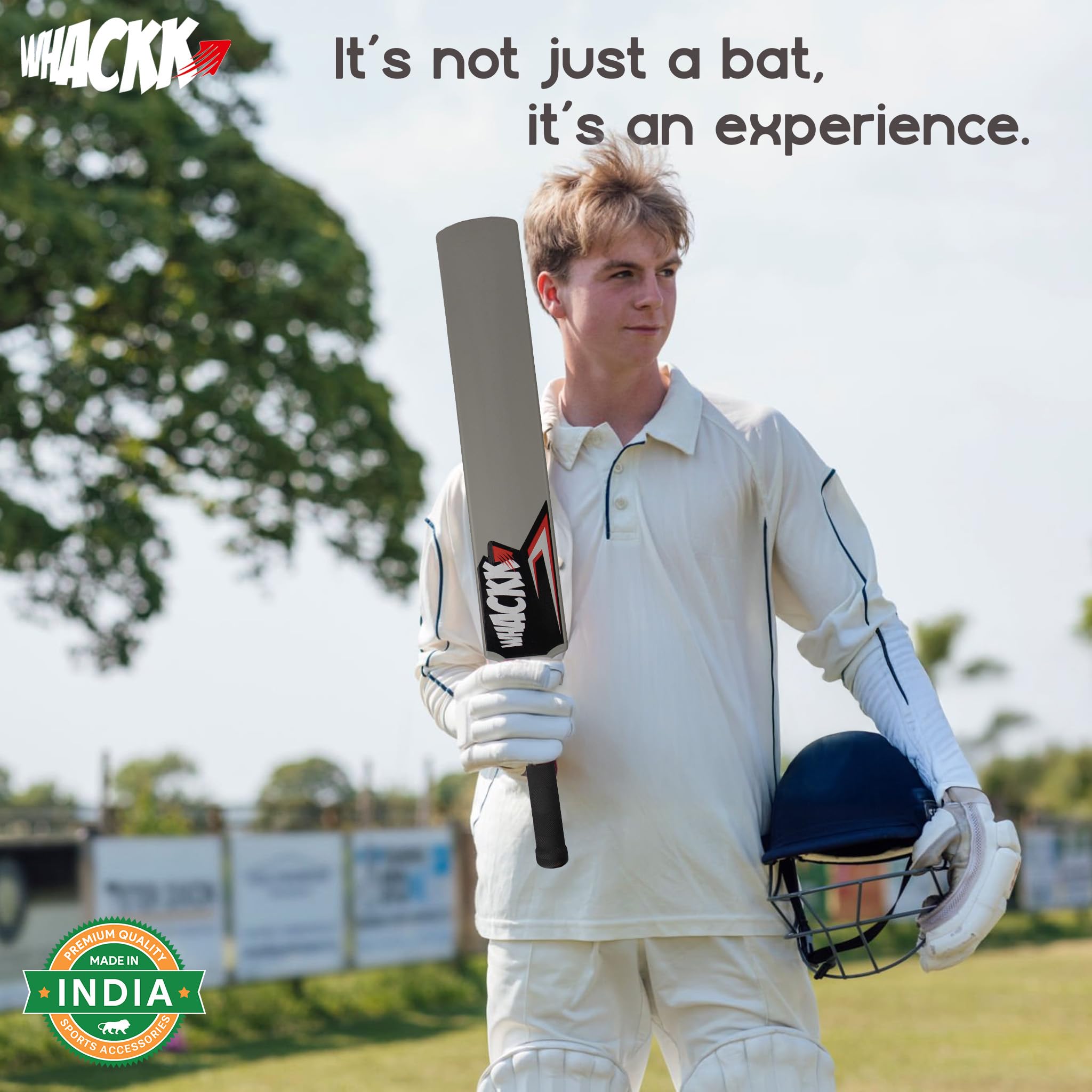 WHACKK Adult Cricket Bat Size 8 (SH) Grey | Full Size Bat with Grip for Tennis Ball Cricket | Lightweight Bat for Men, Practice, Street & Match Play 1