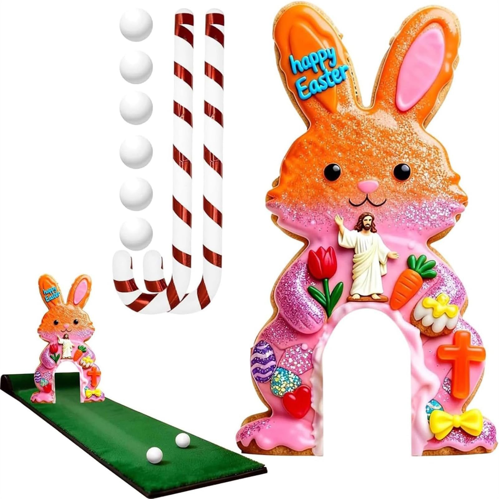 Easter Bunny Golf Game Set, Mini Bunny Golf Toy, Game Set With Candy Canes And Bunnys House Target, Cute Bunnys Design, For Kids Adults Family Gathering Party Indoor Home Living Room Bedroom (C)